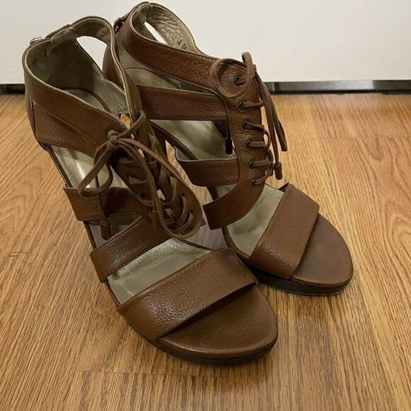 Stuart Weitzman Brown leather strappy sandal heels size US 7.5 - Picture 1 of 9